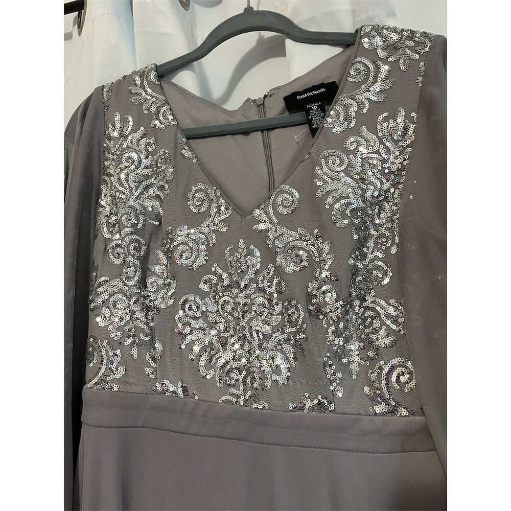 R&10 Richards Jumpsuit Womens Size 10 Gray Sequin Bodice Cape Wide-Leg - Picture 4 of 5